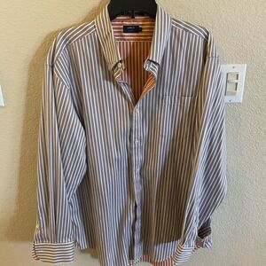 LINCS Men's XL Striped Long Sleeve Button Down Shirt Orange Trim Pocket‎ Cotton